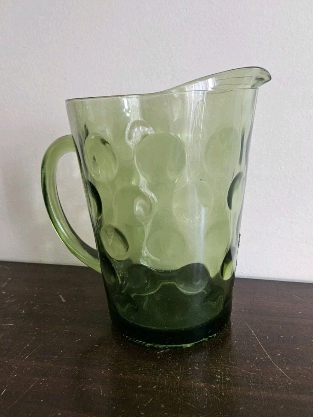 Vintage Hazel Atlas Eldorado Green Glass Pitcher 56 Oz Coin Dot Mid-Century Mod.